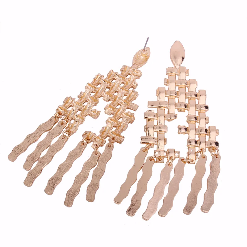 Female Ethnic Retro Metal Drop Earrings Punk Rock Brincos Hollow Alloy Weave Dangle for Women Party Statement Jewelry | Украшения и