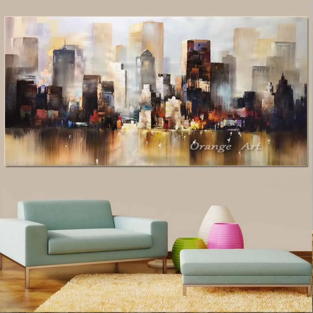 Ручная роспись Современное абстрактное здание картина маслом на холсте