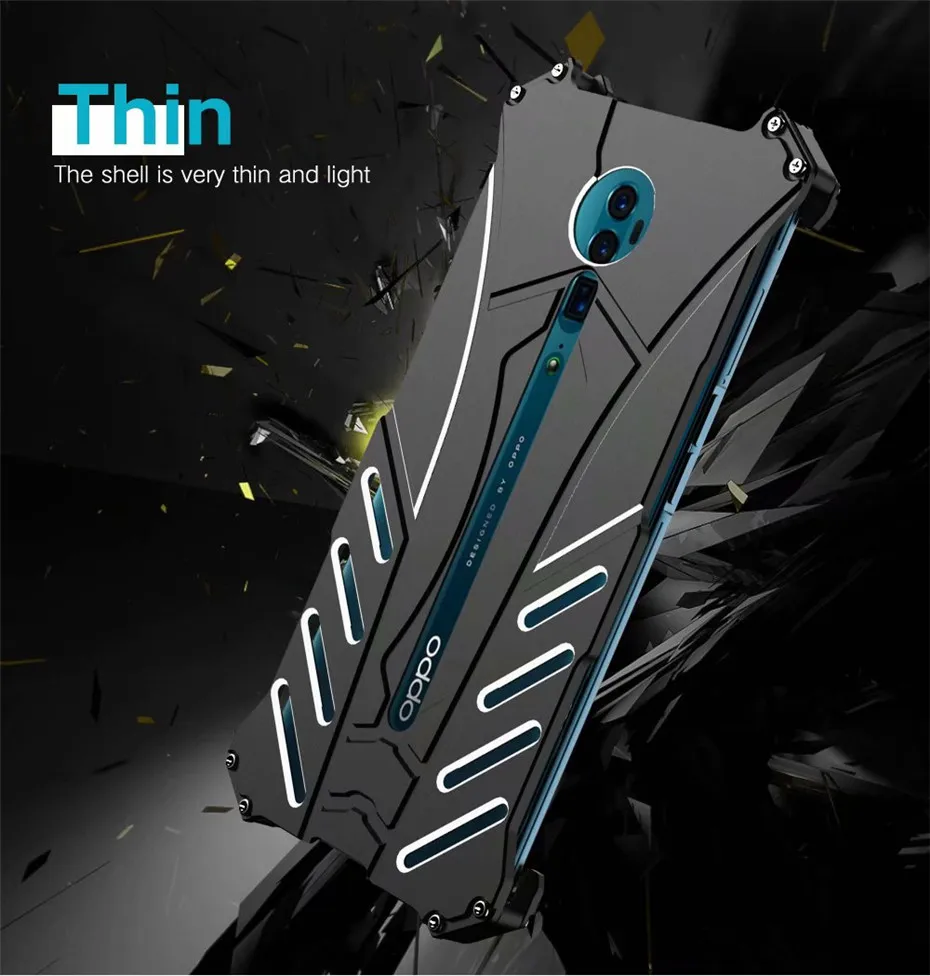 R-JUST For OPPO Reno 10X Zoom Case Luxury Heavy Duty Armor Metal Aluminum Phone Shell For OPPO Reno 2Cover Bumper Frame Coque