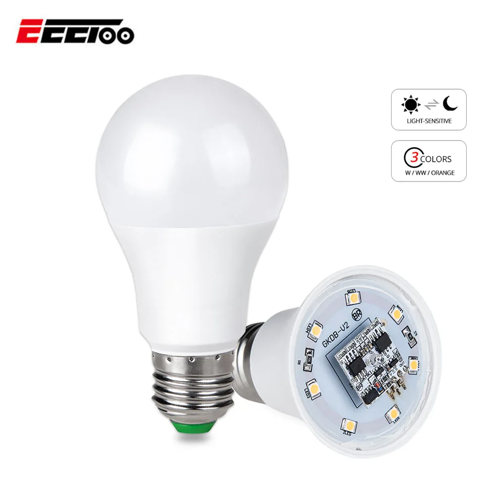 Белая теплая белая оранжевая Светодиодная лампа с датчиком света E27 7 Вт 10 85 265 в от