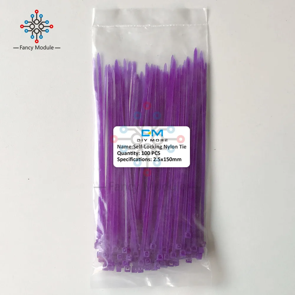 Purple 100 шт красочные нейлоновые кабельные маркерные стяжки, этикетки провода ремни, самоблокирующийся пластиковый нейлоновый кабель, 12 цветов 2,5*150 мм - Цвет: Purple