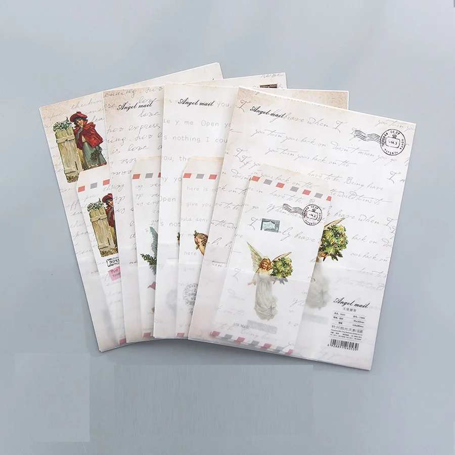 

9pcs/Set 3 envelopes+6 writting paper Angel Mail Envelope For Gift Stationery School Supplies