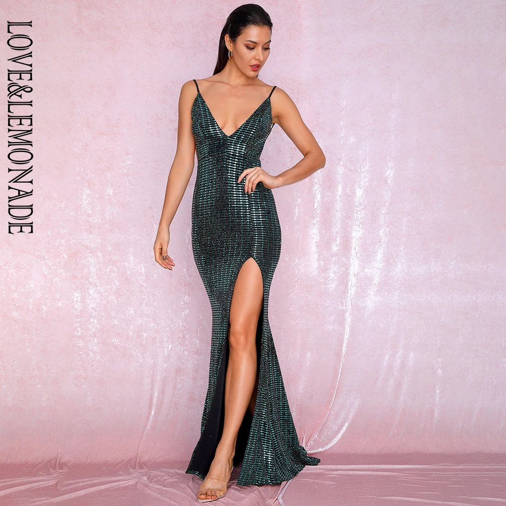 LOVE & LEMONADE сексуальное зеленое платье с глубоким v образным вырезом открытой