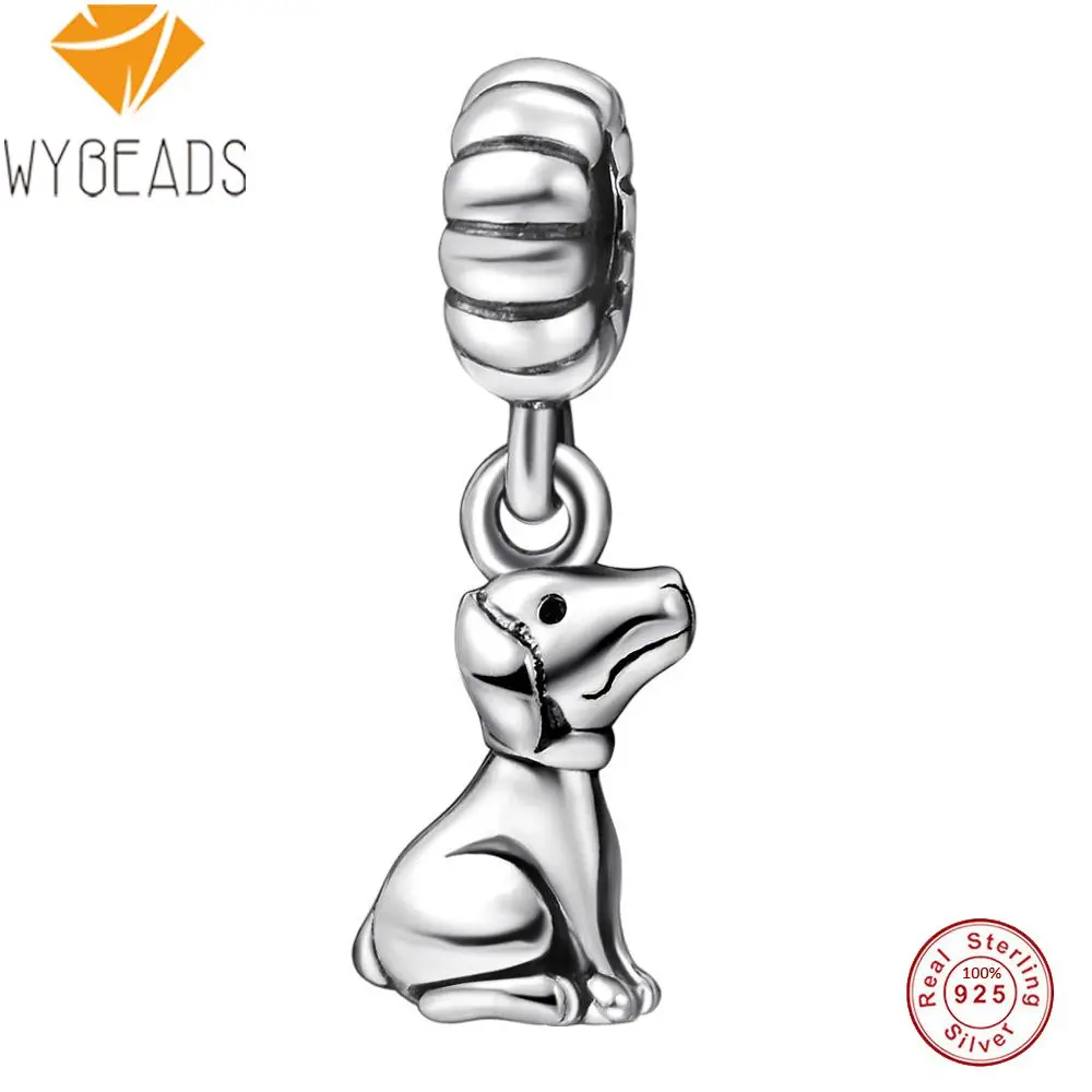 Wybeads стерлингового серебра 925 Собака Подвеска Модные Европейский Шарм Fit Цепочки