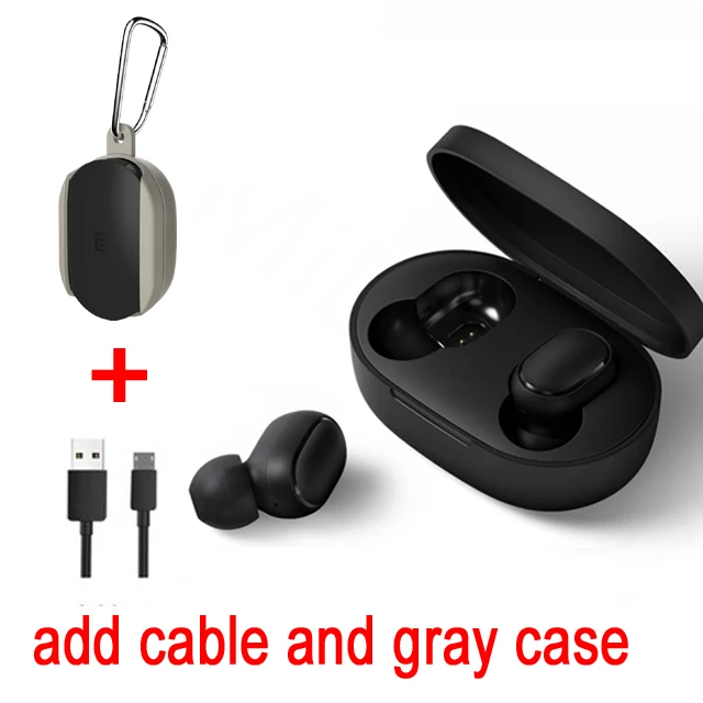 cable and gray case Xiaomi Redmi Airdots TWS Bluetooth наушники стерео бас BT 5,0 Eeadphones с микрофоном Handsfree Наушники управление AI - Цвет: cable and gray case