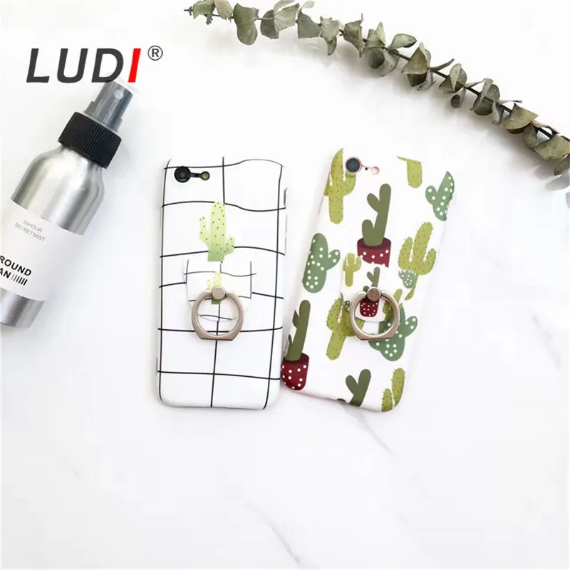 Чехол LUDI с изображением кактуса в сетку для iPhone X 8 7 7plus подставкой виде