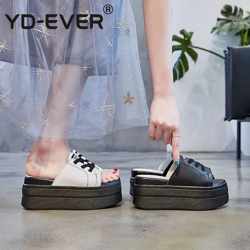 YD-EVER (8 см) женская обувь из натуральной кожи Босоножки на платформе Сандалии