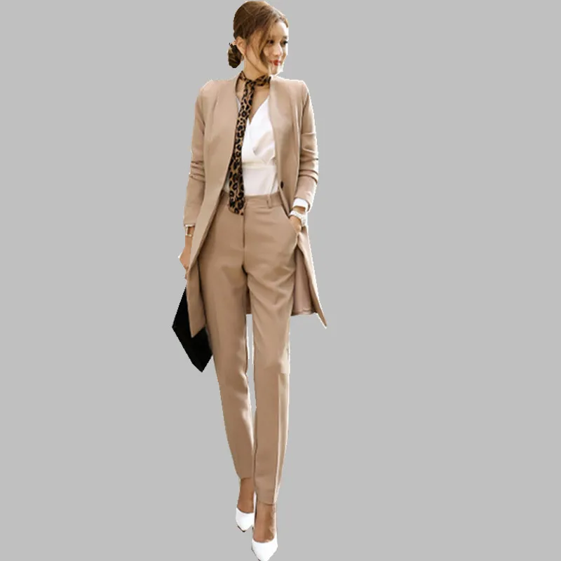 

New arrival High quality autumn and winter women Long jacket office business suits +two piece pant suits for women traje mujer
