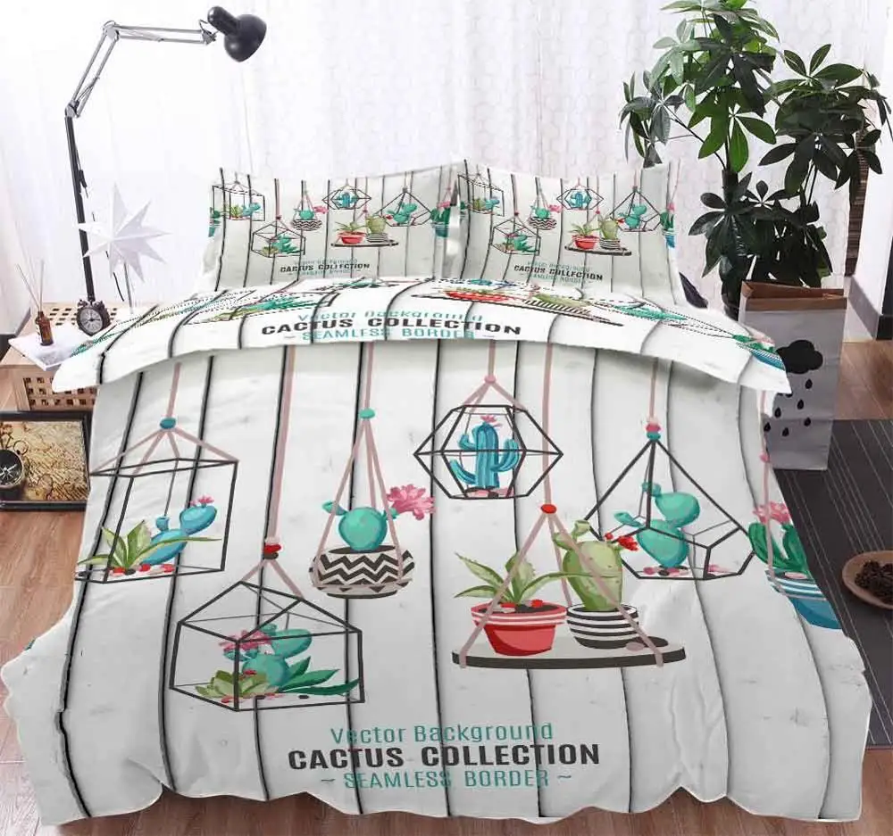 Тропические растения растут кактусы постельные принадлежности пододеяльник