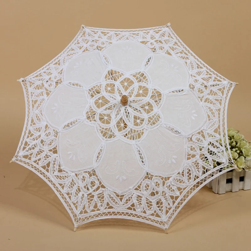 25 White Umbrella Элегантный костюм реквизит зонтик и веер для женщин принцесса косплей, хлопковый кружевной зонтик Свадебная вечеринка деревянный Зонт Ручной Веер - Цвет: 25 White Umbrella