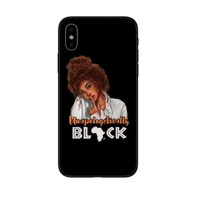 Melanin Poppin черный женский художественный черный мягкий чехол для телефона iPhone 6 6 S 7 8 Plus 5 5S SE 10 X XR XS MAX curly hair shell