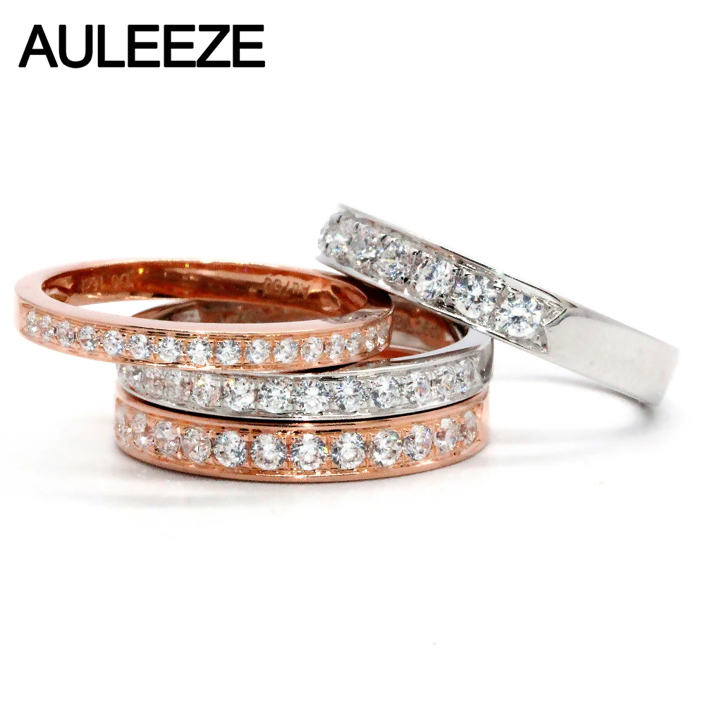 AULEEZE Настоящее натуральное бриллиантовое обручальное кольцо 0.16ct/0.26ct/0.36ct/0.5ct Бриллиантовое 18 K Белое розовое золото кольца на годовщину для женщин