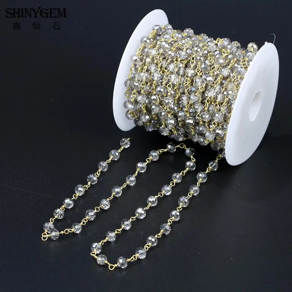 ShinyGem 6 мм граненая круглая Хрустальная Цепочка Из Бисера винтажная позолоченная
