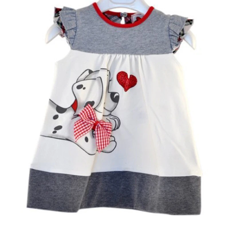 Новые летние платья для девочек детская одежда с рисунком милой собаки и сердца