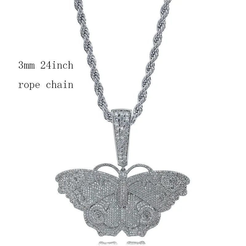 Хип хоп микро проложили AAA кубического циркония Bling льдом из животных Бабочка подвески ожерелья для мужчин рэппер ювелирные изделия Прямая поставка - Окраска металла: C