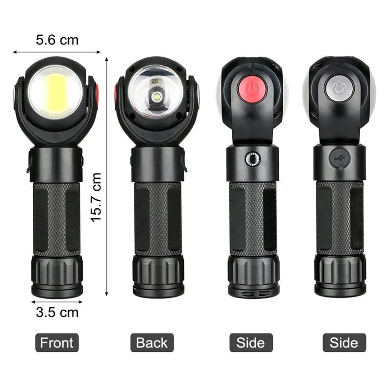 

Rotatable flashlight Practical 360 Rotating Flashlight T6+COB LED Torch USB Charge Tail With Magnet A1