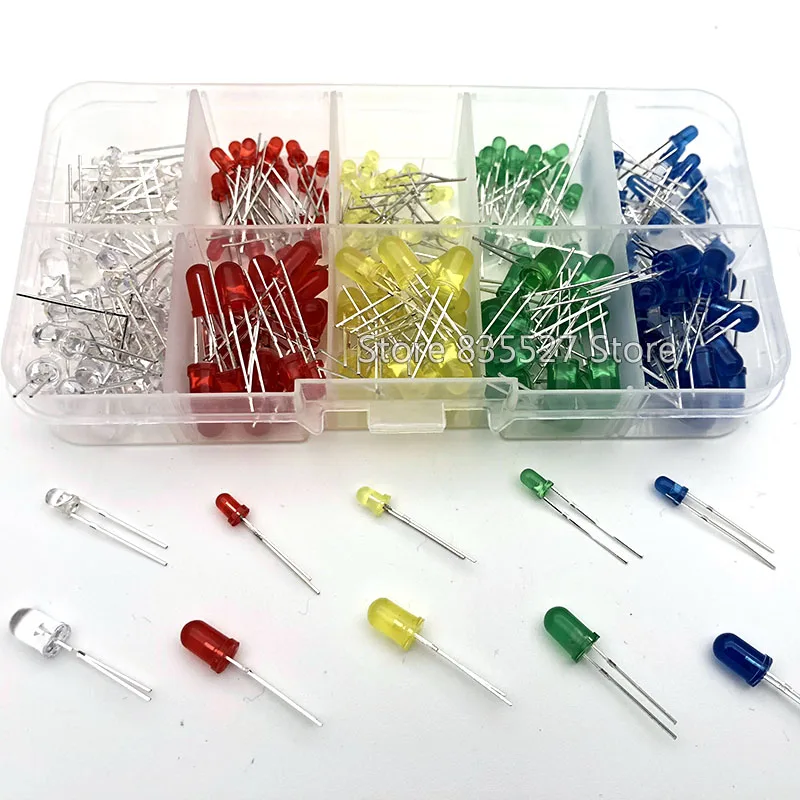 200pcs/box 3MM + 5MM in the Sets Kit Mixed 5 Color : F3 F5 White / Green Red Blue Yellow LED light emitting diode turn DIP | Лампы и
