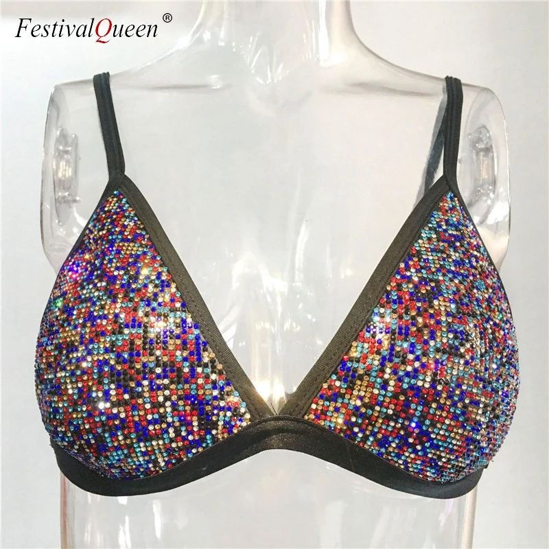 FestivalQueen комплект из двух предметов: бюстгальтер с блестками и бриллиантами, сексуальный женский бюстгальтер на тонких бретельках с низкой талией, пляжный бюстгальтер с бриллиантами