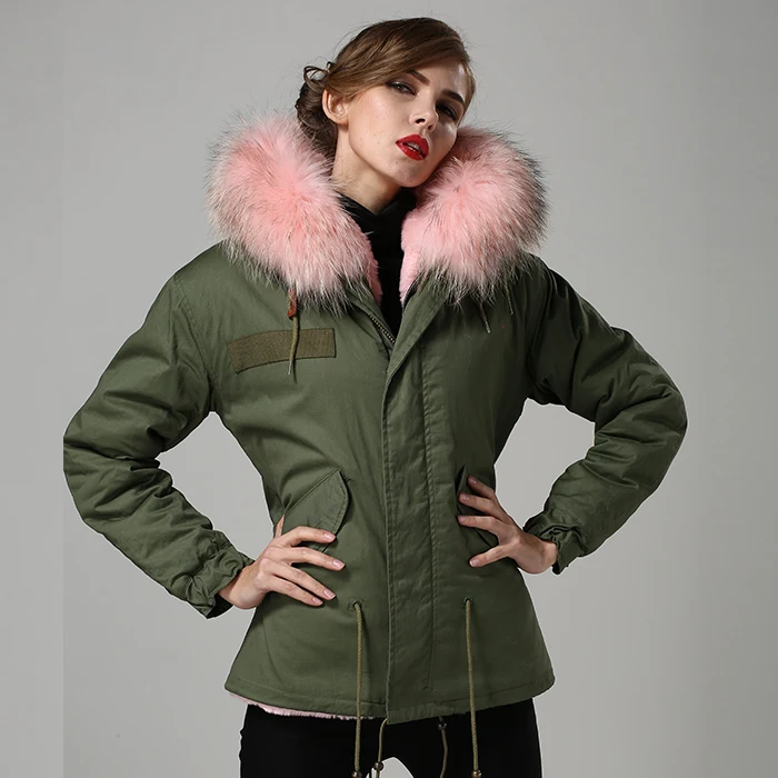 Модная розовая теплая зимняя парка с большим воротником из натурального меха