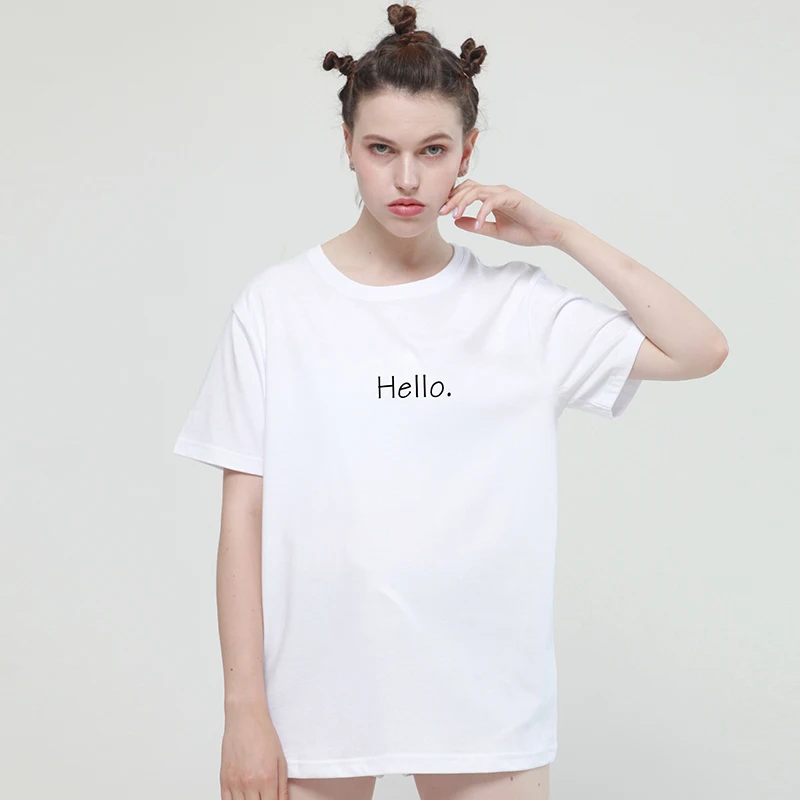 Funny hello hi print cotton T-Shirt for woman Casual brand Shirt Graphic Tees summer tops Hipster Tumblr drop ship | Женская одежда