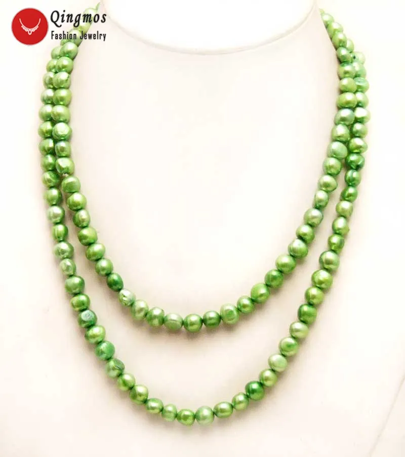 Qingos Трендовое ожерелье с натуральным жемчугом для женщин с 8-9 мм зеленым барочным пресноводным жемчугом 40 