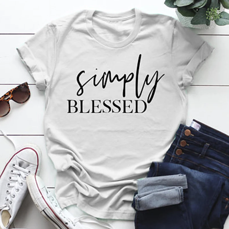 Простая футболка с надписью Simply Blessed для женщин забавная христианская футболки Mom