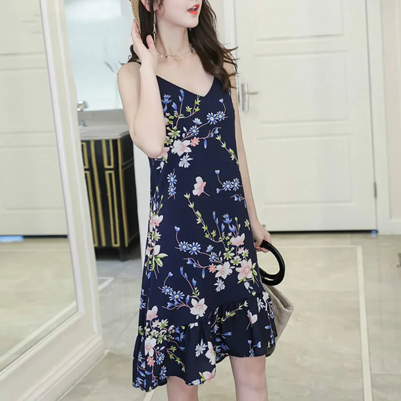 

Шифоновое платье с цветочным принтом, летние повседневные платья без рукавов, платье на бретелях с принтом для женщин
