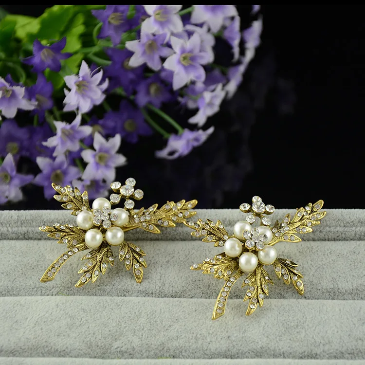 SLBRIDAL великолепные винтажные золотые стразы жемчужины цветок лист свадебные