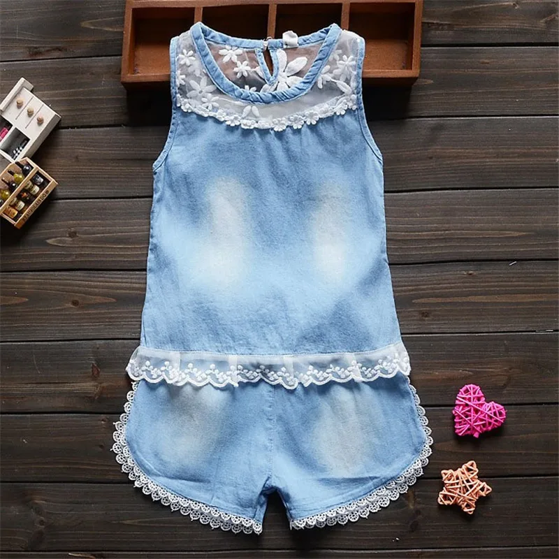 BibiCola/летний комплект для маленьких девочек из джинсовой ткани Костюмы больших