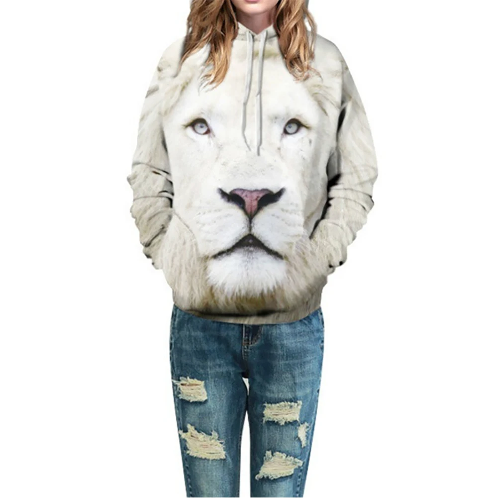 Mens Hoodies Funny 3D Tiger Lion Print Animals Sweatshirt Casual Loose Pocket Long Sleeve Winter Men Hoodies Unisex Pullovers