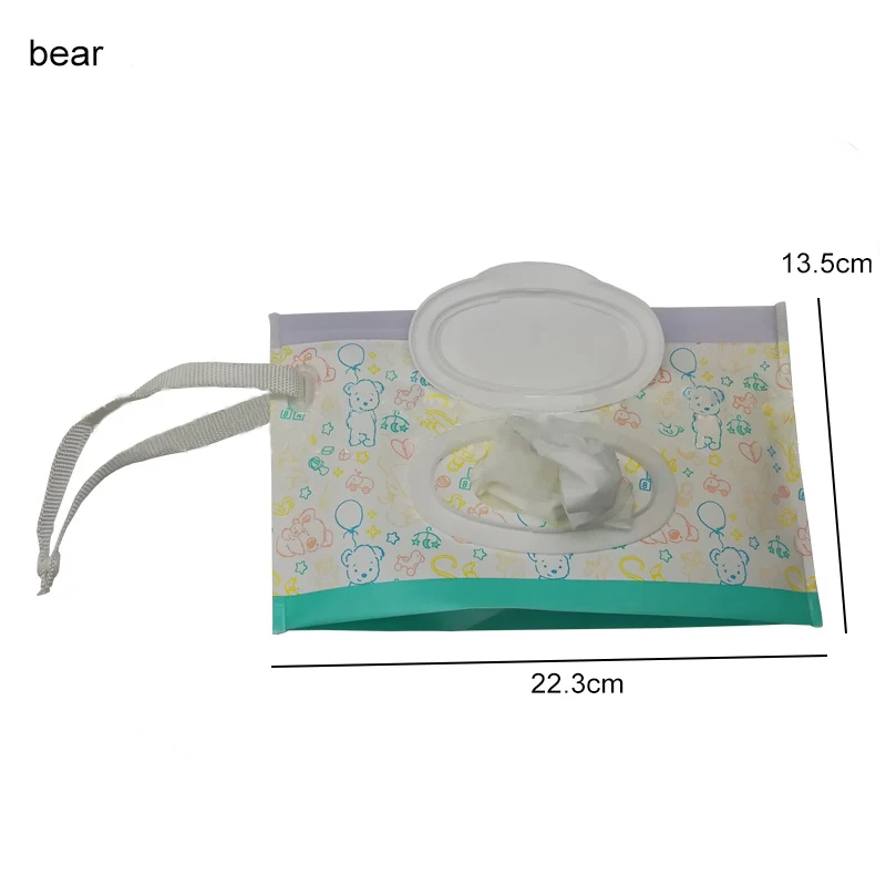 bear Мультфильм печати детские влажные салфетки мешок многоразовые влажные салфетки крышка контейнер для влажных салфеток уход за кожей ребенка путешествия салфетки мешок - Цвет: bear