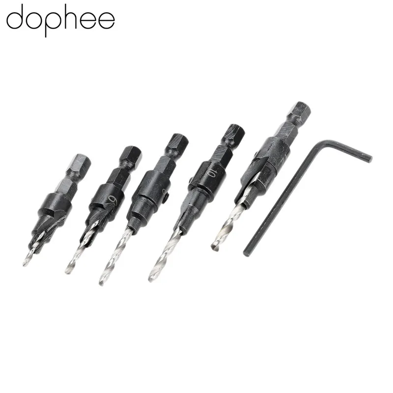 Dophee 5 шт. Набор сменных Сверл из быстрорежущей стали для зенковки древесины + 1/4
