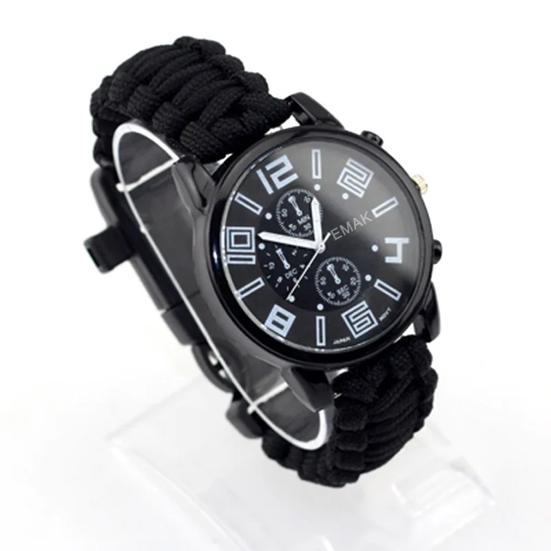 Black without box EMAK Открытый Отдых выживания часы Многофункциональный водонепроницаемый компас спасательный канат Паракорд Браслет оборудование инструмент - Цвет: Black without box