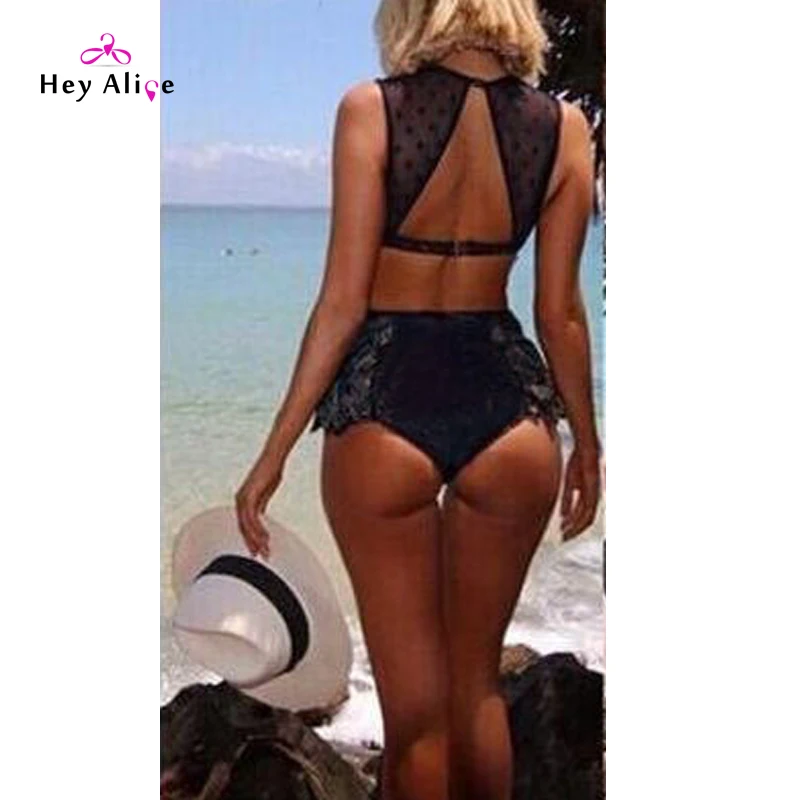 Heyelice Sexy Bikini 2016 New Lace Women Bathing Suit High Neck Hollow Swimwear Beach Swimsuit Waist Brazilian Biquini |