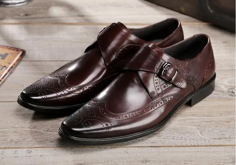 

Dress shoes men buckle strap genuine leather carved brogue smart casual shoes breathable moccasins wedding party brogue shoes