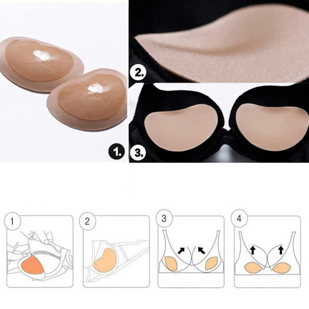 1 Pair Women Silicone Breast Adhesive Bra Invisible Heart Magic Pad Super Thick Underwear Women's Intimates#279566 | Женская одежда