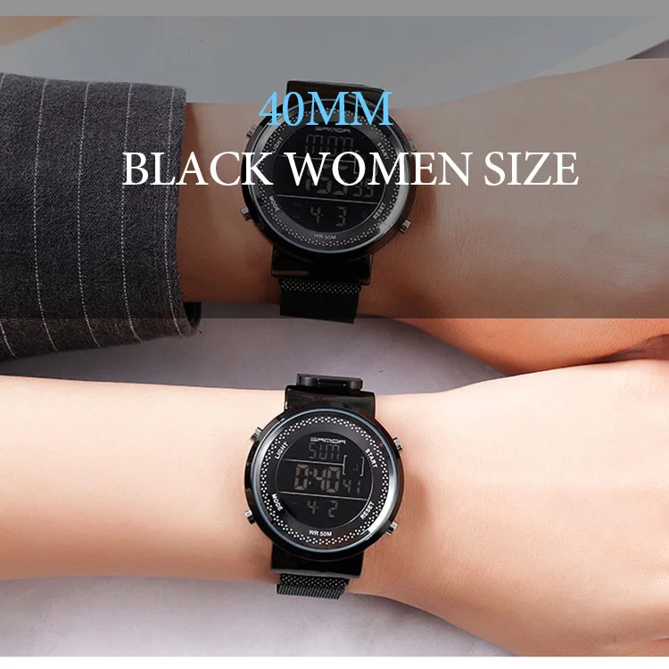 Black Women Магнитное розовое золото для женщин мужчин relogio feminino цифровые часы нержавеющая сталь светодиодный Электронные наручные часы водонепроницаемые спортивные часы - Цвет: Black Women