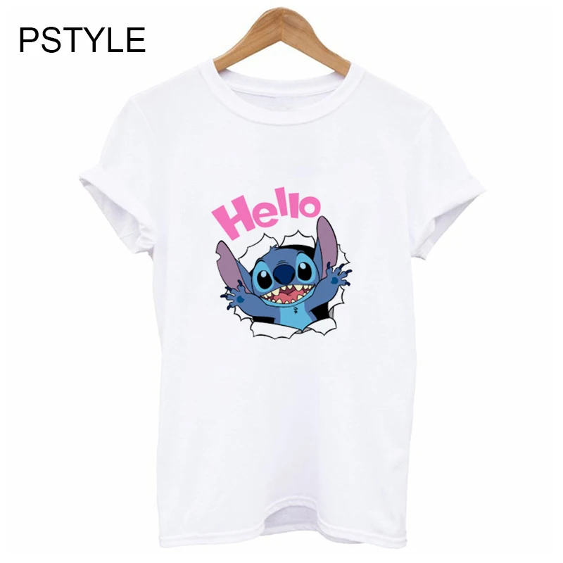 Летняя футболка для женщин с принтом hello stitch коротким рукавом kawaii женская