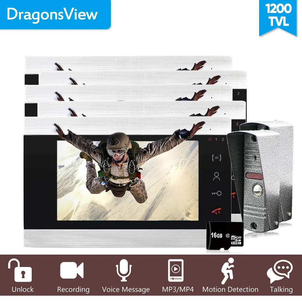 Dragonsview проводной дверной видеодомофон 4 провода 5 внутренних мониторов и 2