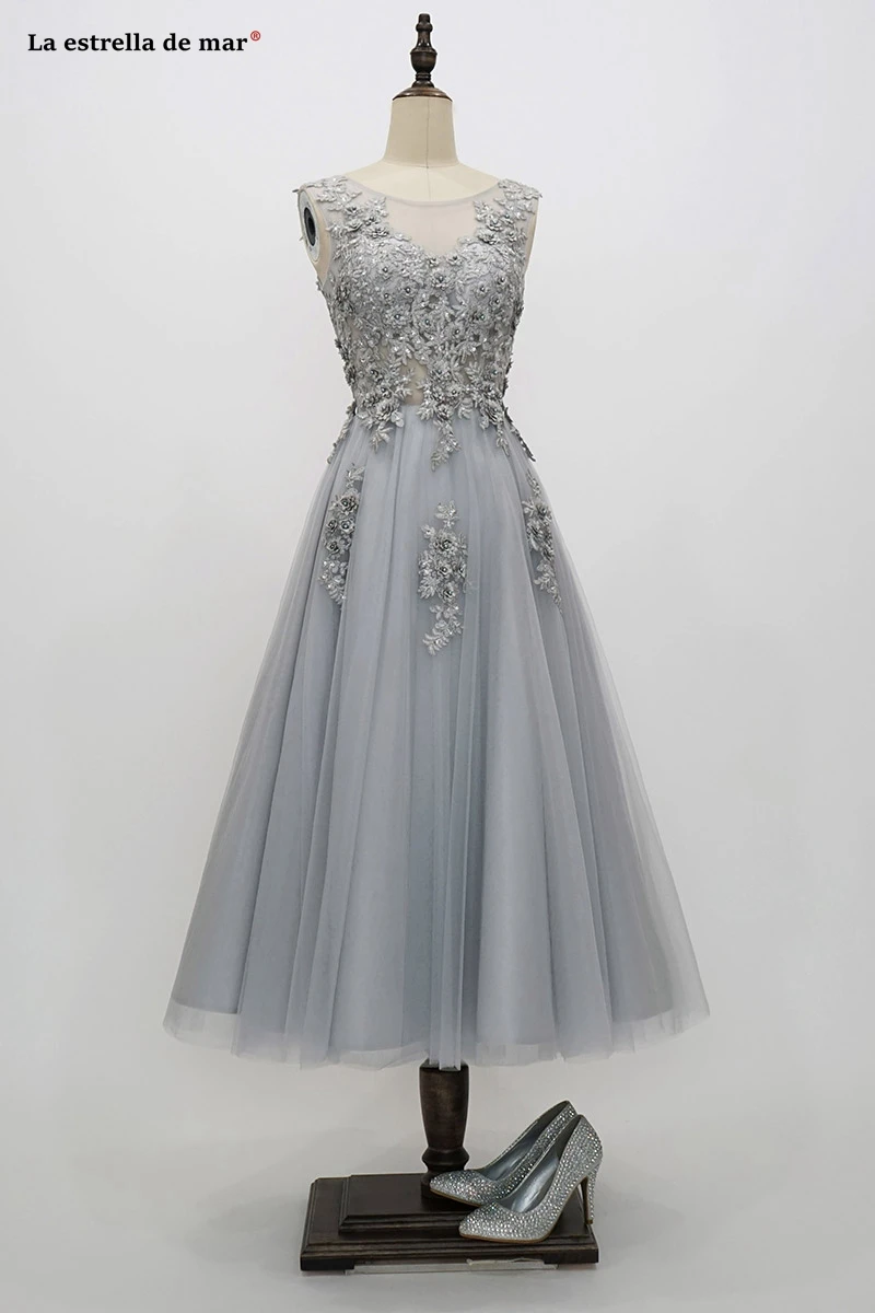 Robe demoiselle d'honneur courte2019 новое платье подружки невесты из тюля с глубоким вырезом и бусинами трапециевидной формы бирюзового и серого цвета