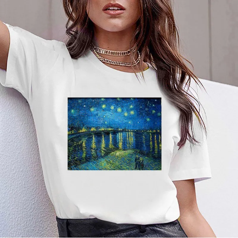 16 Футболка Grunge Aesthtic Van Gogh футболка с художественной росписью Женская забавная футболка с коротким рукавом Harajuku Ullzang Футболка Топ Футболки женские - Цвет: 16