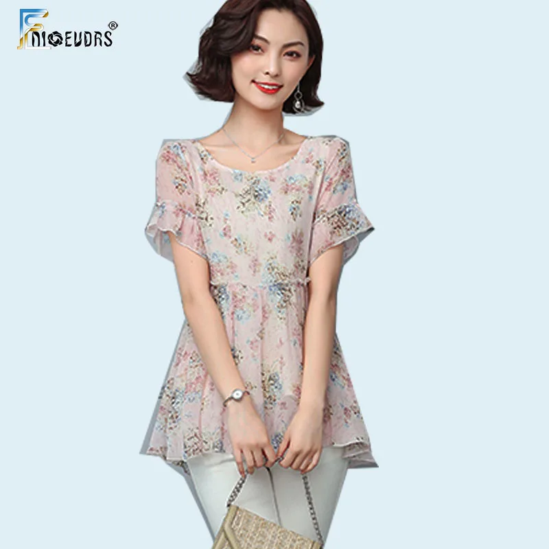 Шифоновые блузки рубашки 5XL 4XL 3XL Женская Офисная Леди цветочный рисунок милая