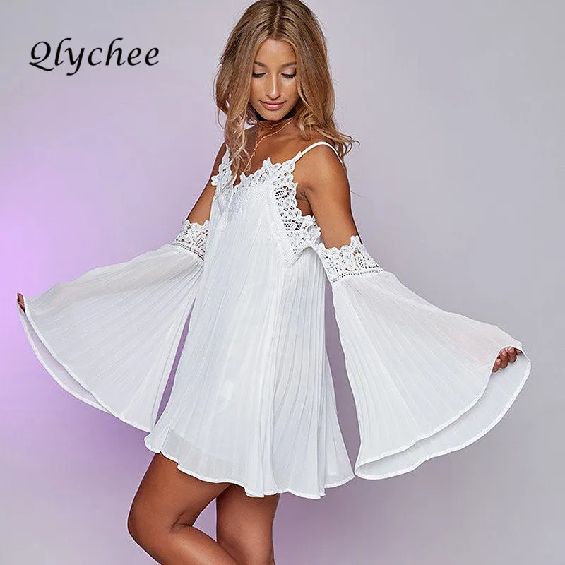 Qlychee модная Милая женская одежда мини-платье кружевное платье с открытыми