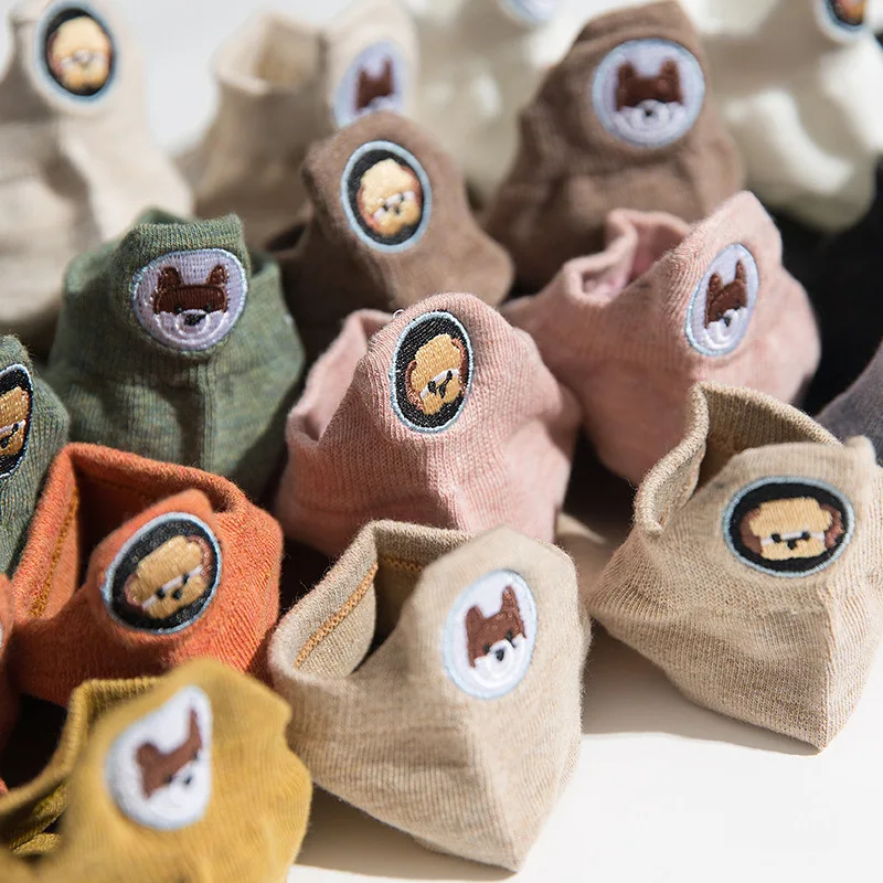 Kawaii вышитые женские носки Харадзюку с изображением собаки счастливые Модные