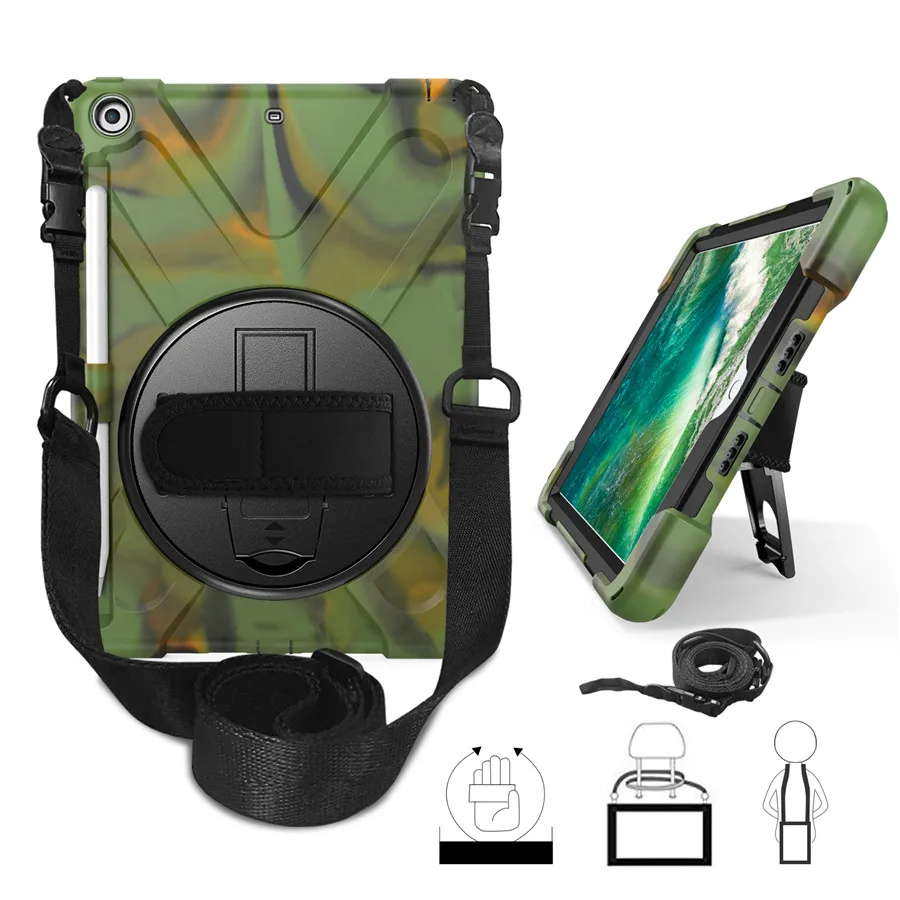 Camouflage Чехол для iPad 9,7 дюймов 6-го поколения чехол-карандаш держатель для iPad 9,7 A1893 безопасный противоударный защитный чехол+ стекло+ ручка - Цвет: Camouflage
