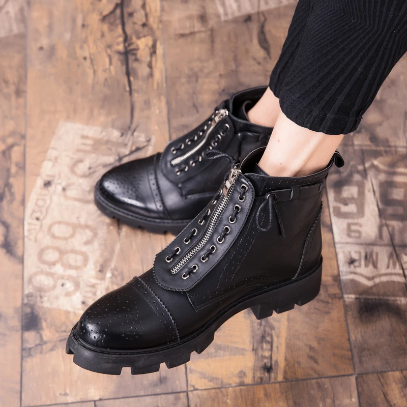 INLIKE Men Fashion Ankle Boots Leather British Boot High Quality Casual Lace Up Shoes Mens |