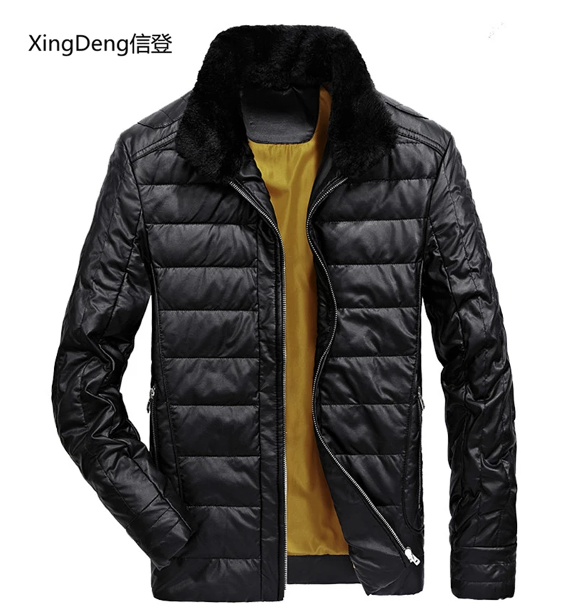 

Мужские модные теплые куртки XingDeng, Зимние Куртки из искусственной кожи на белом утином пуху 80%, повседневные верхние пальто с меховым воротником, зимняя одежда