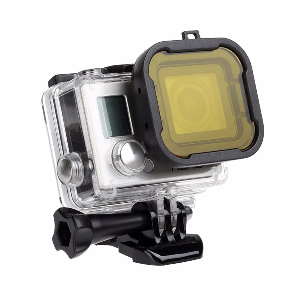 Yellow Водонепроницаемый Чехол, фильтры для объектива GoPro Hero 4 3+/4, черный, серебристый цвет, для экшн-камеры, красный фильтр для Go Pro Cam, для дайвинга - Цвет: Yellow