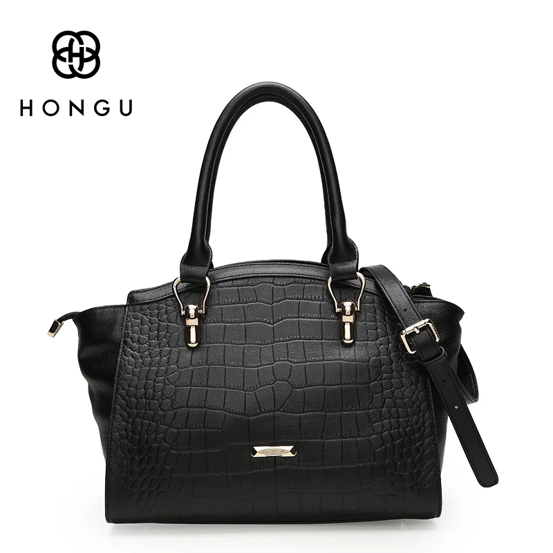HONGU верхний слой коровья кожа женские сумки сумка на плечо тоут с крокодиловым