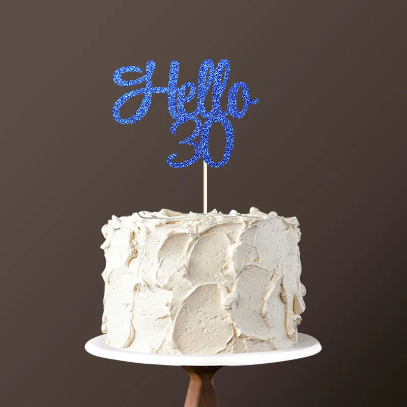 Blue Hello 30 торт Топпер, 30 день рождения украшения для 30 счастливого дня рождения двухсторонние блестящие топперы аксессуары - Цвет: Blue
